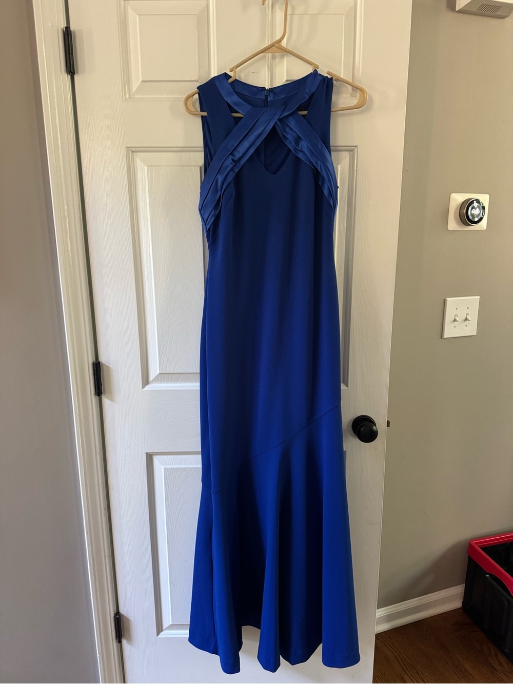 Jessica Howard Cobalt Blue Sleeveless Maxi Dress with Crisscross Halter